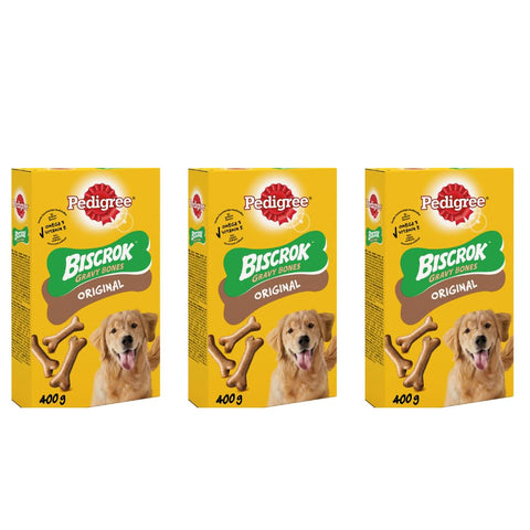 Pack of 3 x 400 g - Biscrok Gravy Bones - Snacks Dog Treats Gravy Bones Biscuits Dog Treats - Omega 3 Fatty Acids - Vitamins & Minerals For Natural Defenses - Strong Teeth And Bones
