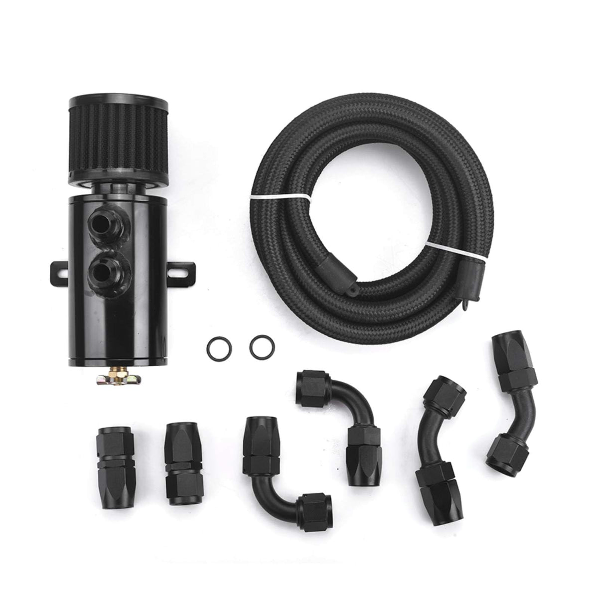 ZHSYMX 10AN Baffled Oil Catch Can with Breather Filter 2 Ports 750ml and 10FT 10AN 5/8'' Fuel Line Fitting Kit Nylon Braided CPE Oil Hose