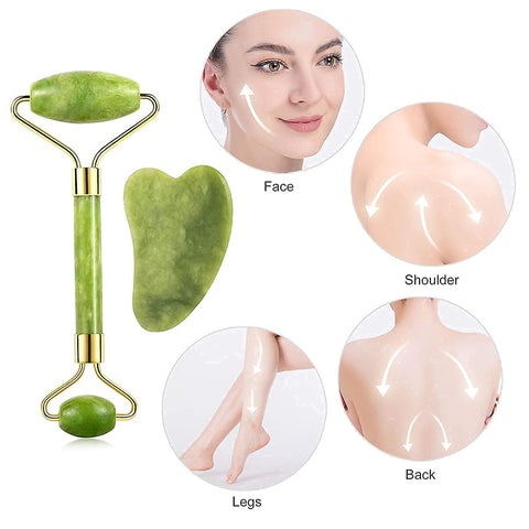 Facial Massager Roller & Gua Sha Tool Natural Himalayan Stone for Face Neck Healing Skin Wrinkles & Serum Application