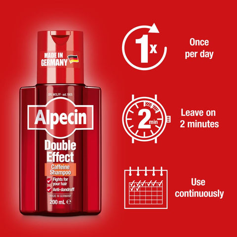 Alpecin Double Effect Shampoo 2x 200ml | Anti Dandruff and Natural Hair Growth Shampoo | Energizer for Strong Hair | Hair Care for Men Made in Germany