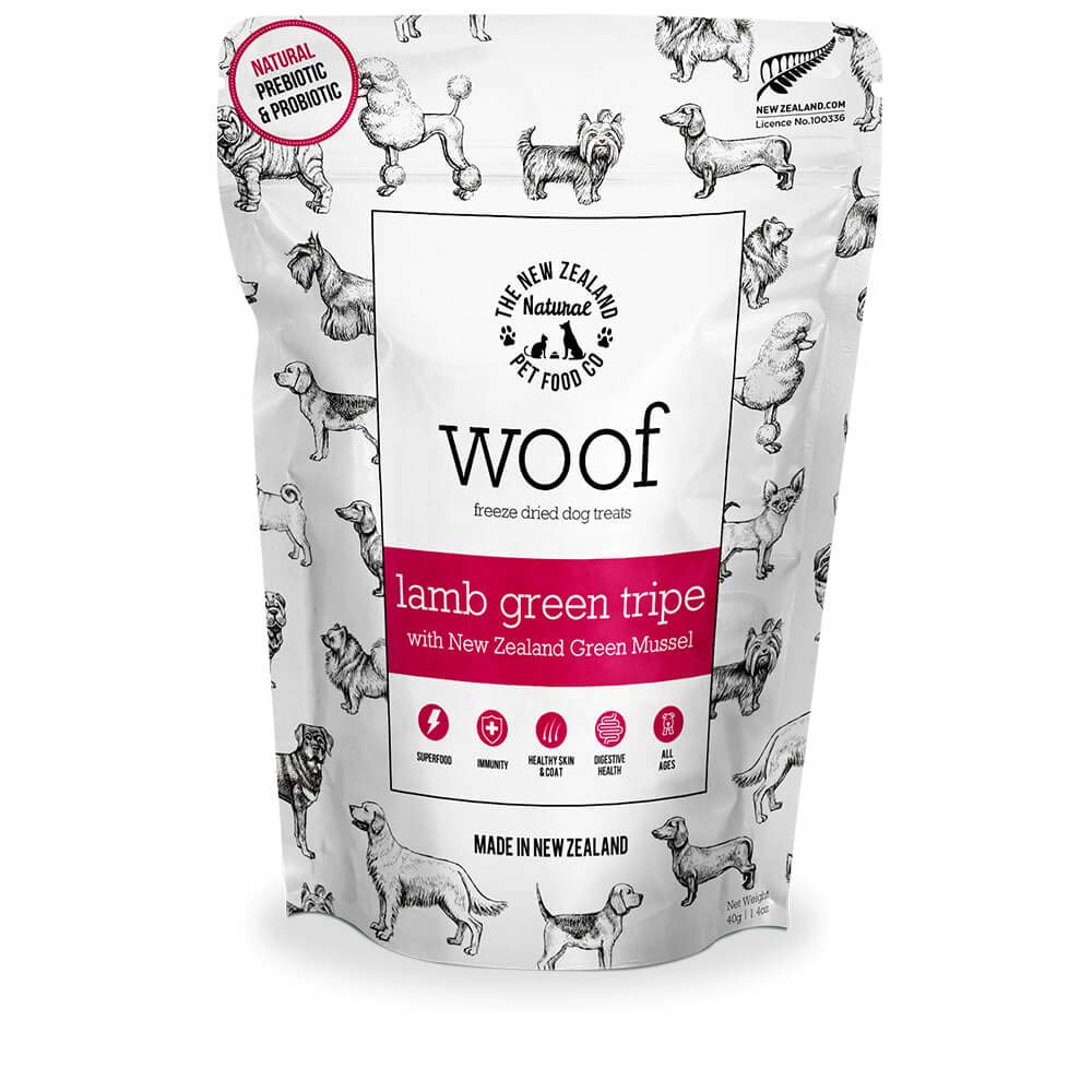 The New Zealand Natural Pet Food Co WOOF Freeze Dried Dog Treats - Lamb Green Tripe, High Protein, Large & Small Dog, Topper or Dog Treat - 1.4 oz