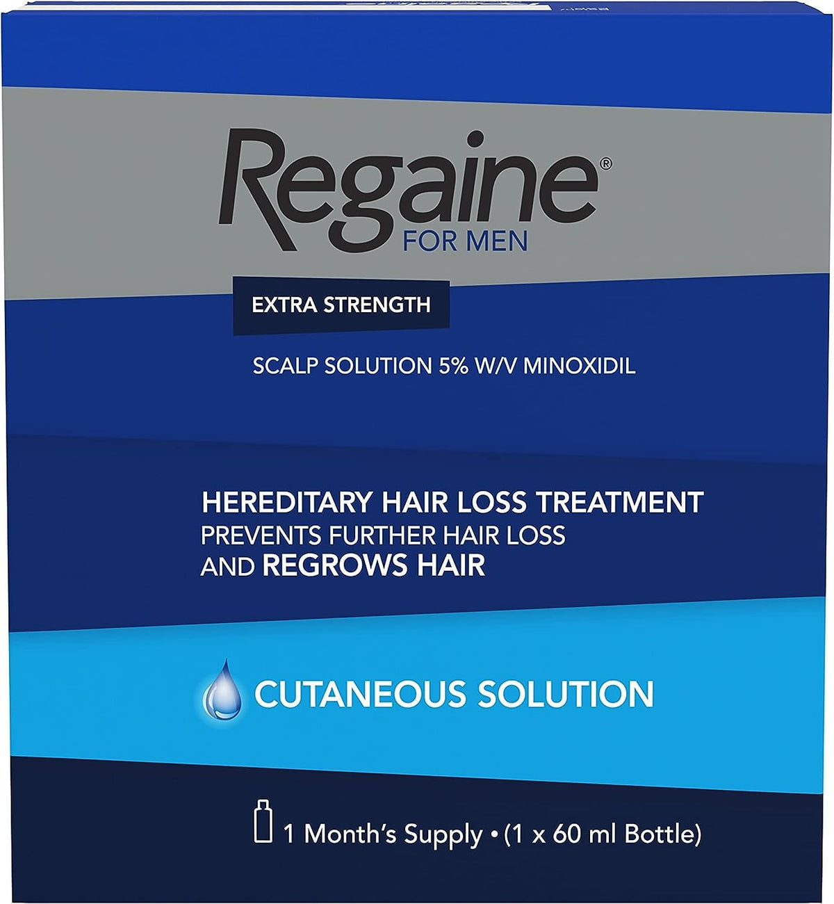 Regaine For Men Extra Strength Scalp Solution, Hereditary Hair Loss Treatment for Men with Minoxidil, Helps Regrows Hair and Prevents Further Hair Loss, 60 ml (1 Month Supply)