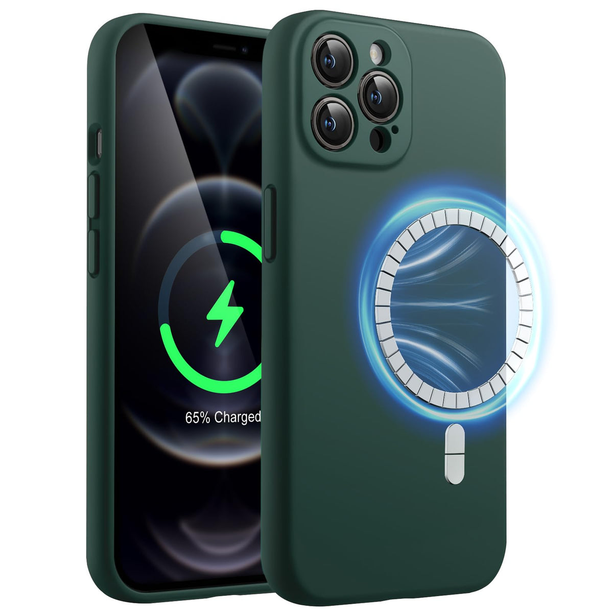 JETech Magnetic Silicone Case for iPhone 12 Pro Max 6.7-Inch, Compatible with MagSafe, Phone Cover with Camera Lens Full Protection (Midnight Green)