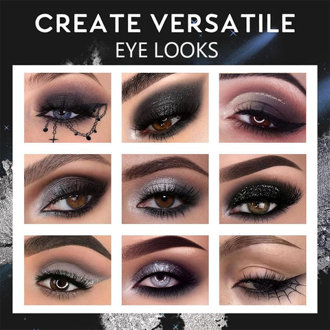 VERONNI Black Smokey Gray Silver Glitter Eyeshadow Palette, 9 Colors Matte&Shimmer&Glitter Eyeshadow Makeup, Long Lasting Blendable Neutral Eye Look, Highly Pigmented Eye Shadow Powder
