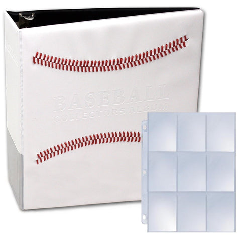 BCW 2 White Stitched Baseball Card Collectors Album with 50 Premium 9 Pocket Pages Included