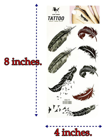 Bird Feather Tattoos Waterproof Temporary Fake Tattoo Leg Arm for Men Women Sticker Decal Festival Body Paint (Pack 2 PCS.)