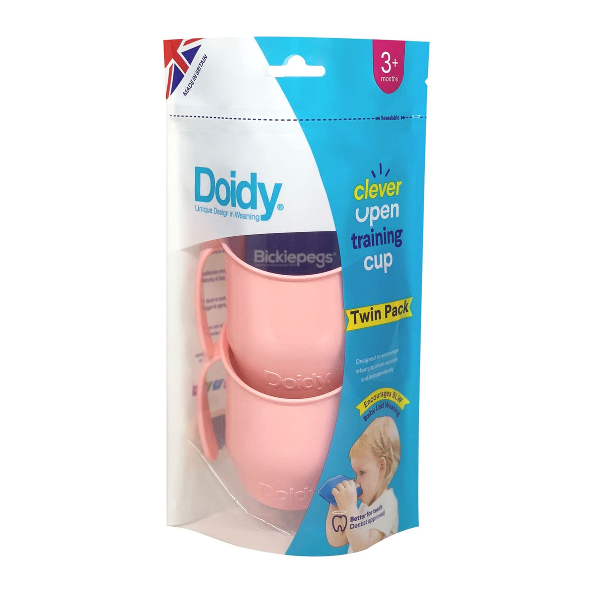 Doidy Cup Twin Pack - Training Sippy Cups - Unique Slanted Design Two Handles Baby Cup - Great Weaning Cup for Milk, Water & Juice - Use from 3-6 Months to Toddler PP Material 200ml (Pink)