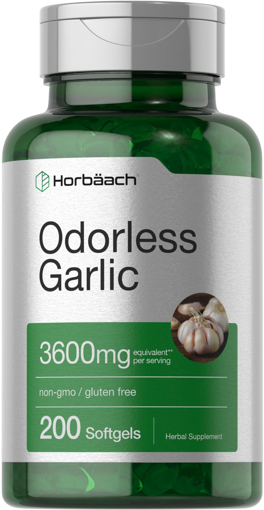 Odorless Garlic Softgels | 200 Count | Ultra Potent Garlic Extract | Non-GMO & Gluten Free Pills | by Horbaach