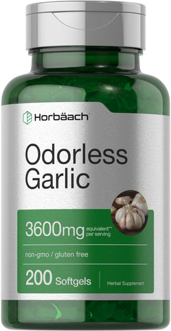 Odorless Garlic Softgels | 200 Count | Ultra Potent Garlic Extract | Non-GMO & Gluten Free Pills | by Horbaach