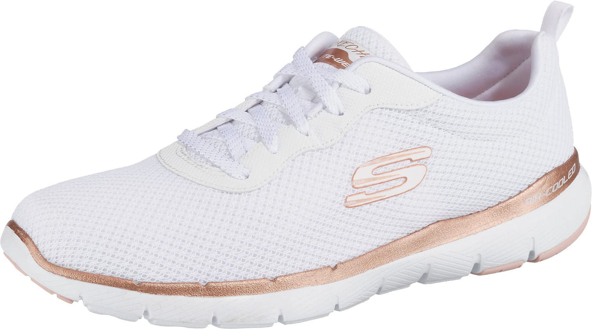 Skechers Women's Flex Appeal 3.0 First Insight Trainers, White Mesh Rose Gold Trim, 5 UK