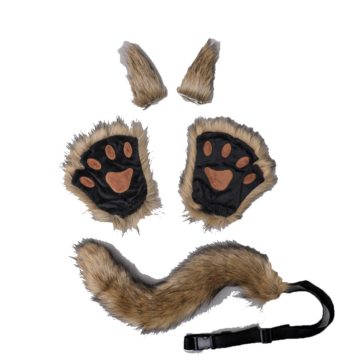 Faux Fur Fox Cat Ears Hair Clip Tail Gloves Set Fluffy Wolf Fox Cosplay Costume Hair Hoop Long Tail Kit Animal Dress Up Fancy Dress Accessories Halloween Role Play Party Costume for Kids Adults