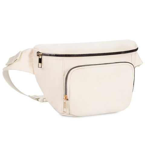 Bum Bag with Extender Strap Ladies Fanny Waist Pack with Three Pockets Waist Bag Women Large Capacity for Fashion Travel Dog Walking Hiking, Beige