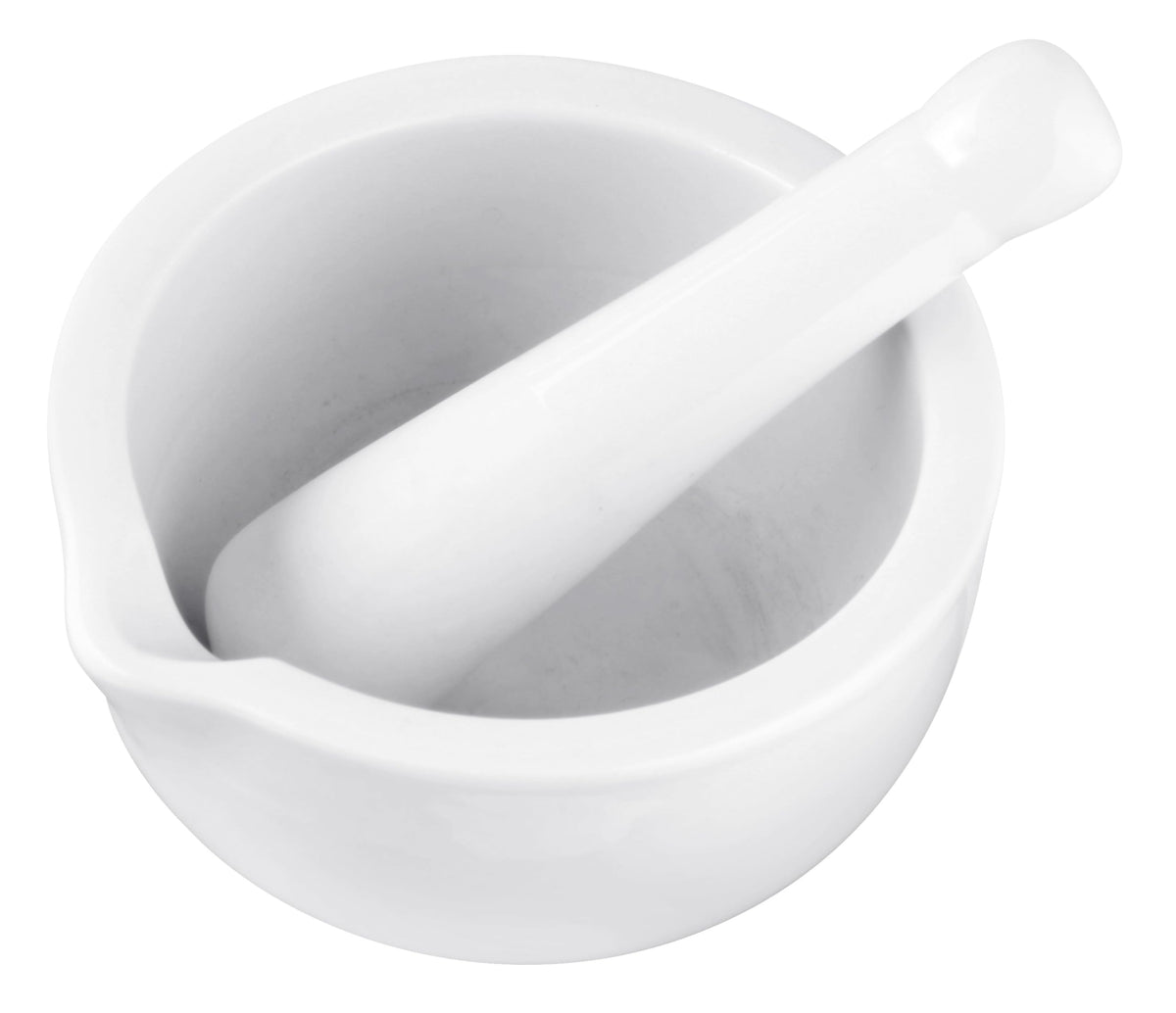 Fackelmann Pestle & Mortar 11cm, Porcelain, Stone Bowl & Grinder Set with Pouring Lip, Crush & Mash Herbs & Spices, 12x11.5x6.5cm, White