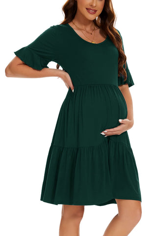 Smallshow Women's Maternity Dress Ruffle Short Sleeve Pregnancy Clothes Summer Medium,Deep Green