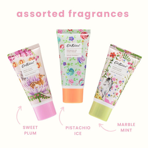 Cath Kidston Carnival Parade Hand Cream Trio |Vegan & Shea Butter Hand Creams |Sweet Plum | Pistachio Ice | Marble Mint |Travel Set | Gift Set | 3x30ml