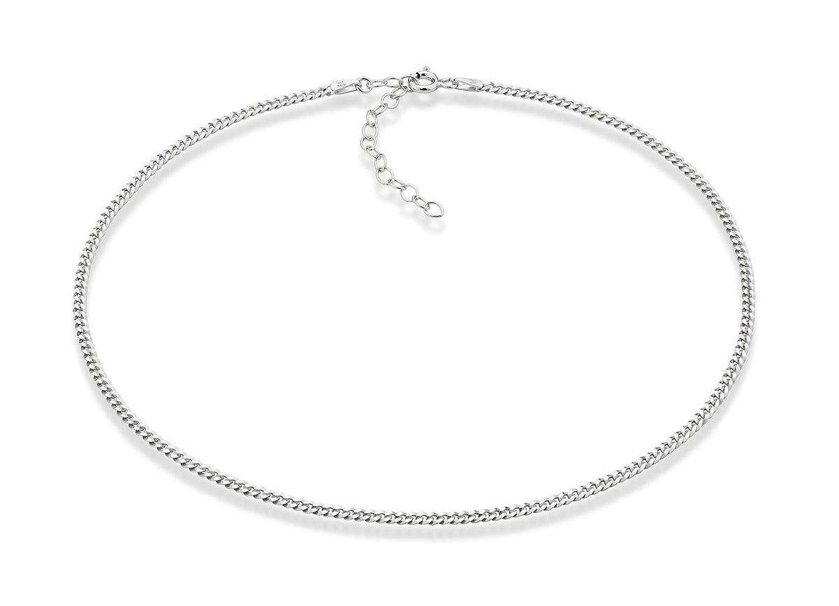 Miabella 925 Sterling Silver Figaro, Beaded Singapore, Sparkle, Cuban Link Chain, Adjustable Choker Necklace for Women Made in Italy (Cuban 2.5mm, Length 15+2 Inches)