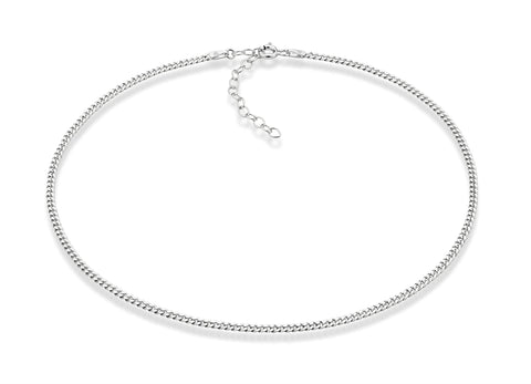 Miabella 925 Sterling Silver Figaro, Beaded Singapore, Sparkle, Cuban Link Chain, Adjustable Choker Necklace for Women Made in Italy (Cuban 2.5mm, Length 15+2 Inches)