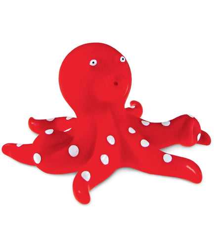 DolliBu Octopus Bath Buddy Squirter - Floating Red Octopus Rubber Bath Toy, Fun Water Squirting Bathtime Play for Toddlers, Cute Sea Life Animal Toy for The Bathtub, Beach, & Pool for Girls & Boys