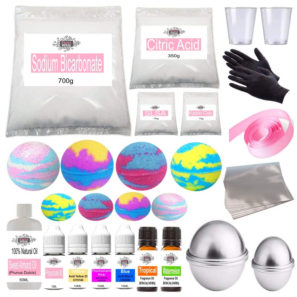 Deluxe Bath Bomb Making Kit - Foaming Colour Moulds Fragrance Tropical & Watermelon (48-109)