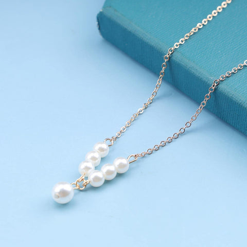 Yheakne Vintage Pearl Pendant Necklace Gold Pearl Beads Necklace Freshwater Cultured Pearl Chain Necklace Pearl Bar Necklace Chain Jewelry for Women and Girls