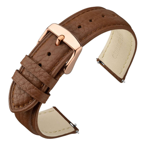 ANNEFIT Watch Band 22mm, Quick Release Textured Padded Leather Straps with Rose Gold Buckle for Men and Women (Brown)