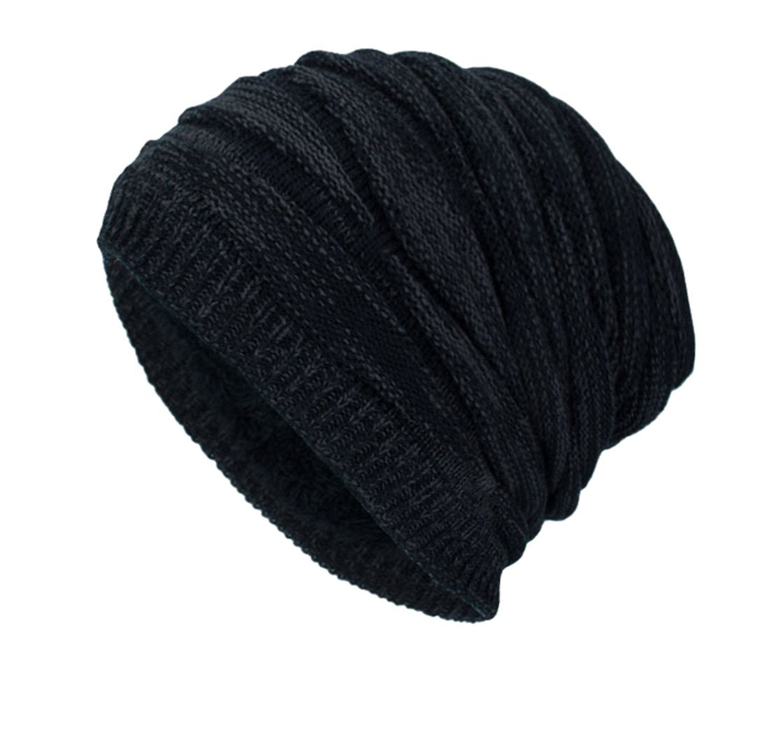 DD UP Winter Beanie Hat Men Warm Knit Long Slouch Skull Cap Thermal with Soft Fleece Lining Black