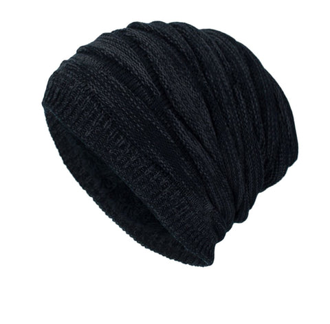DD UP Winter Beanie Hat Men Warm Knit Long Slouch Skull Cap Thermal with Soft Fleece Lining Black