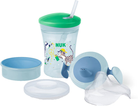 NUK Set de aprendizaje 3 en 1 con taza de aprendizaje (6 + meses), vaso Magic Cup 360Ã‚Â° (8+ M) y botella de acciÃƒÂ³n para niÃƒÂ±os (12+ M), 230 ml, sin BPA, para niÃƒÂ±os (10255636)