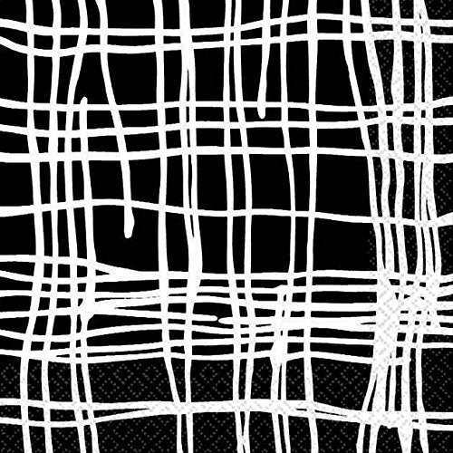 Amscan Decorative Crosshatch Party Beverage Paper Napkins (16 Pack), 5 x 5, Black/White