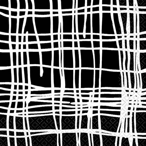 Amscan Decorative Crosshatch Party Beverage Paper Napkins (16 Pack), 5 x 5, Black/White