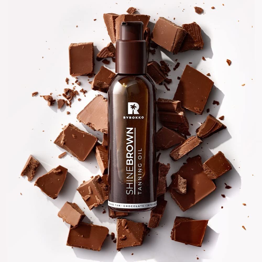 BYROKKO Original Shine Brown Chocolate Tanning Oil 145 ml | Nourishing and Deeply Moisturizing Tan Accelerator with Natural Carrot Oil and Vitamin E | Use in the Sun or in Sunbeds