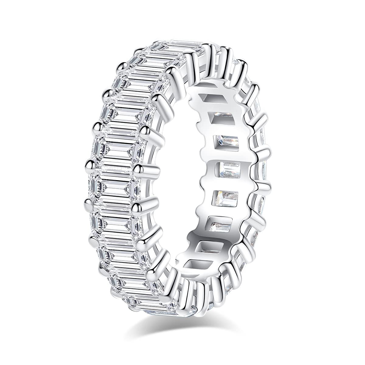 AnuClub Moissanite Eternity Ring, Round/Emerald Cut 5cttw D Color Lab Created Diamond Sterling Silver Wedding Band Ring for Women