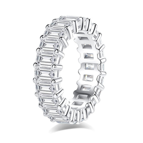 AnuClub Moissanite Eternity Ring, Round/Emerald Cut 5cttw D Color Lab Created Diamond Sterling Silver Wedding Band Ring for Women