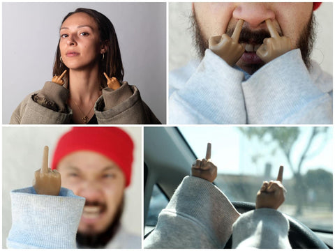 Tiny Hands 4.5-Inch Novelty Toys | Two Middle Finger Hands, Deep Brown | Plastic Puppets With Holding Sticks | Funny Gag Gifts, Figures for Imaginative Playtime