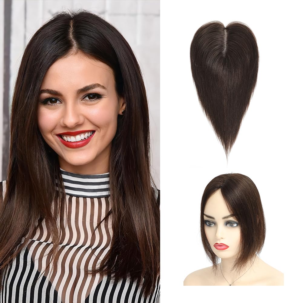 Traqur Hair Toppers for Women No Bangs Hand Made with Slight Hair Loss/Thinning Hair/Gray Hair (Dark Brown)
