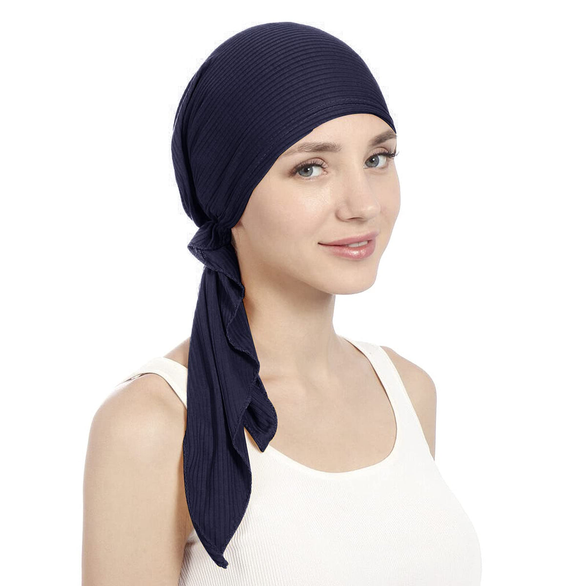 Crystal Chemo Hat Woman's Stretchy Beanie Bandana Turban Cap Skull Cap Head Wrap Headscarf for Cancer Alopecia Hair Loss (Solid,Navy Blue)