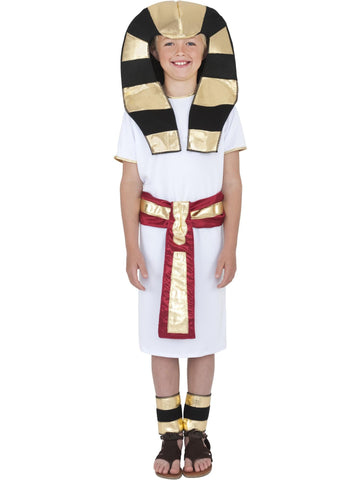 Smiffys Egyptian Costume, White with Robe, Belt, Headpiece & Anklets, Boys Fancy Dress, Ancient Egypt Dress Up Costumes