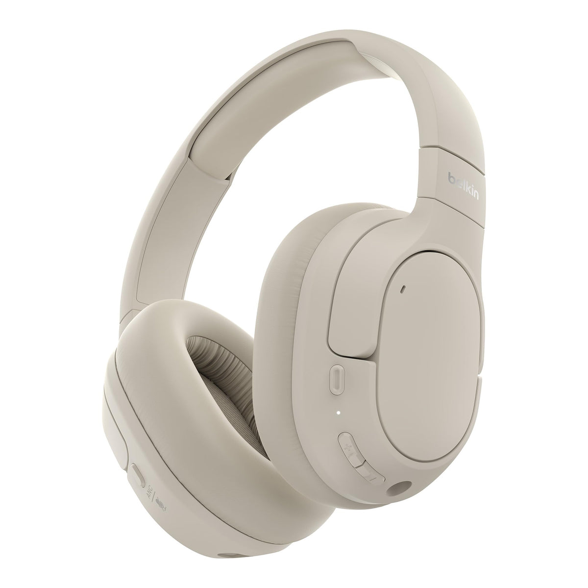 Belkin SoundForm Isolate Noise-Cancelling Wireless Headphones, over ear headphones with mic, Bluetooth headphones with 60H playtime, deep bass, CloudCushion ear cups for travel, home, office - Sand