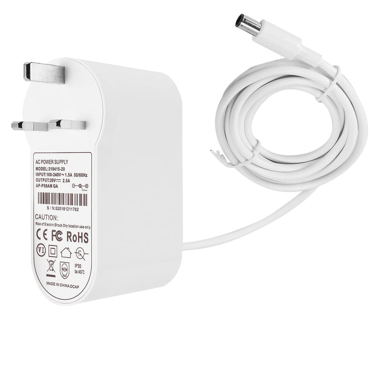 ABUNRO 20V Charger for Dyson Air Purifier TP04 TP05 TP06, DP04 Fan Humidifier 20V 2.58A Cahrger Replacement Cable 1.85m 281831-05,310415-20 [UK Plug]