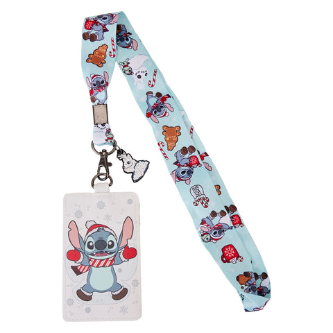 Loungefly Disney Stitch Holiday Snow Angel Lanyard with CARDHOLDER