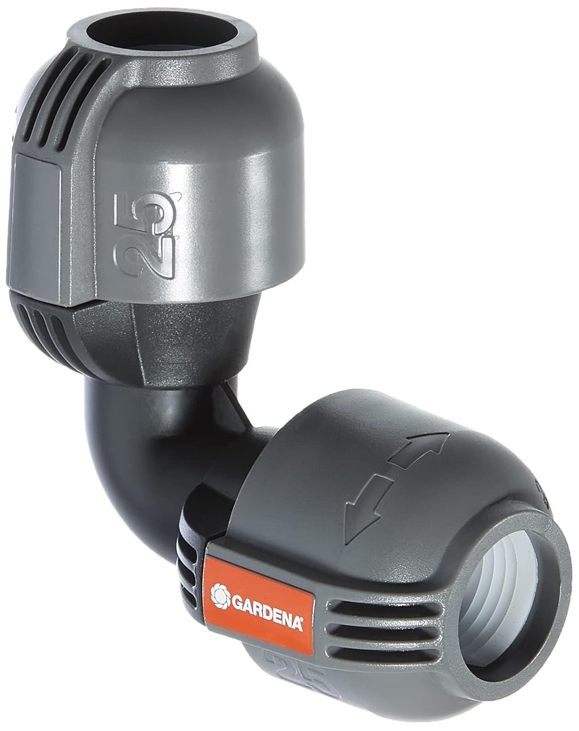 Gardena Sprinklersystem L-Joint: Connecting piece for connecting pipe direction change, 25 mm, compatible with Gardena connecting pipe 25 mm, tool-free installation (2773-20)