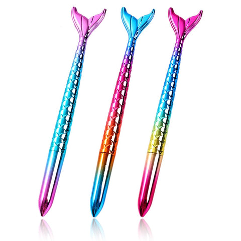 Teegxddy 3 Pieces Mermaid Ball Pen, Mermaid Gel Pen, Replaceable Ballpoint Pen, Kids Gift Pen, Cute and Funny Writing Smooth, for Writing, Signing, Notes