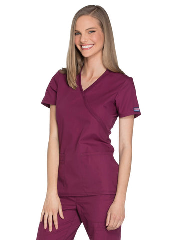 Cherokee womens Workwear Core Stretch Mock Wrap Shirt Medical Scrubs, Wine, X-Large US