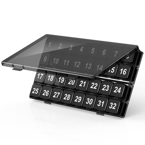 Monthly Pill Organiser Once a Day - 31 Day Pill Organiser Box - Easy to Open - Large Compartments Portable Case for Travel, Month Pill Cases Medicine Organiser (L) (Black-32 Compartments)