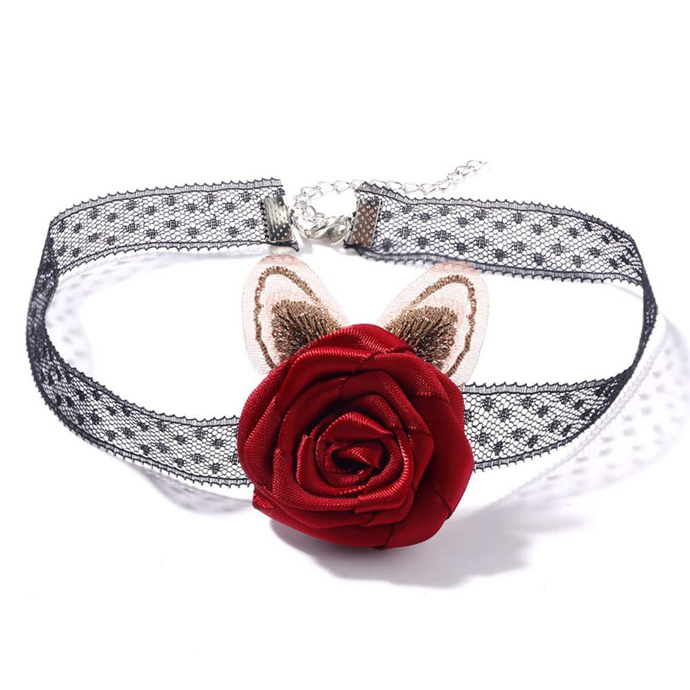 Rose Choker Necklace for Women Retro Flower Choker for Girls Lace Collar Chokers Red Rose Choker for Party Cosplay Accessories