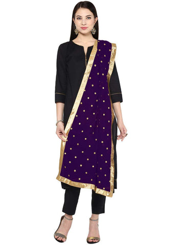themilestocks TMS Woman's Embroidered Chiffon Dupatta Scarf Shawl Wrap Soft Indian Bridal Wedding, Purple, 90 Inches X 32 Inches || 228 cm X 81cm