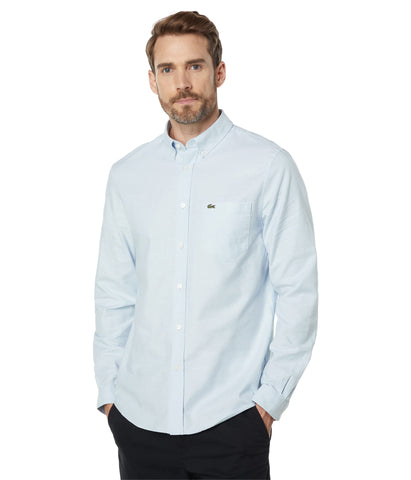 Lacoste Mens Buttoned Collar Oxford Cotton Shirt, Overview, Large
