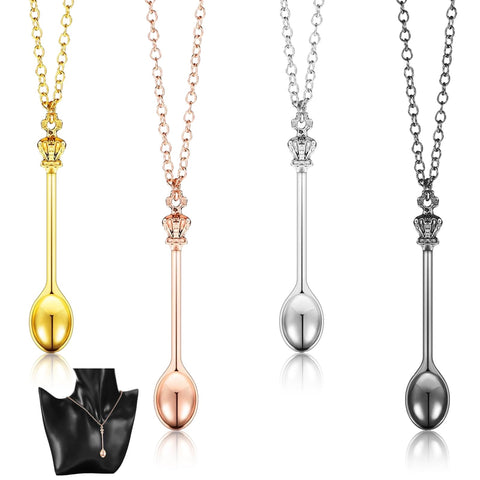 YzmrBdqc 4 Pcs Spoon Necklaces Set, Mini Spoon Necklace, Charms Antique Style Tiny Little Scoop Necklace for Women Girl Jewellery Party Gift (Silver, Gold, Rose Gold, Black)