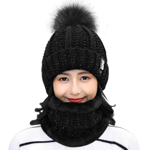 HIDARLING Women Winter Hat Pom Pom Ski Bobble Cap Knitted Beanie Hat with Fleece Liner (Black)