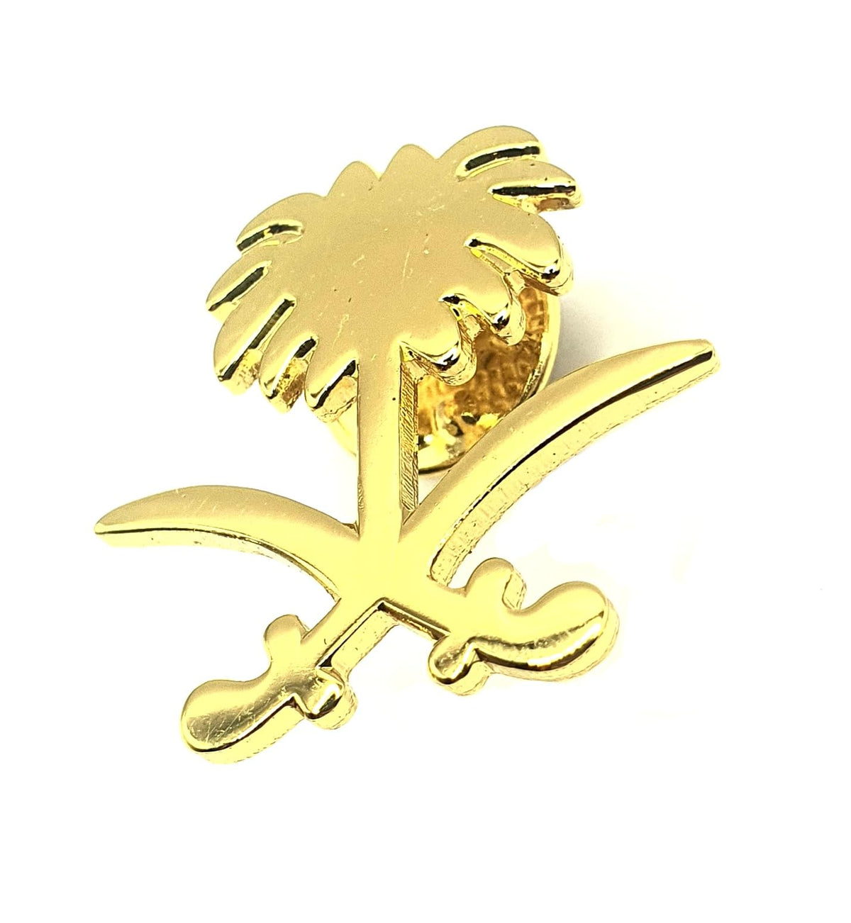 Saudi National Emblem Palm Tree Swords Gold Metal Pin Badge